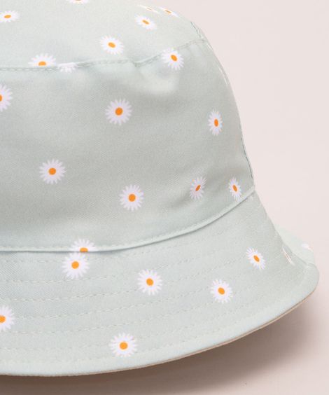 chapéu bucket hat dupla face estampado margaridas verde