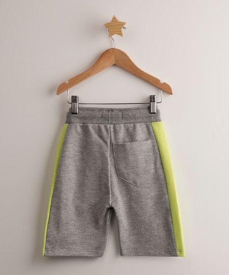 bermuda infantil de moletom com recorte lateral em neon cinza mescla claro