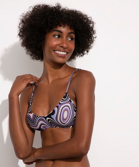 biquíni top mindset estampa psicodélica bojo removível com proteção uv50+ multicor