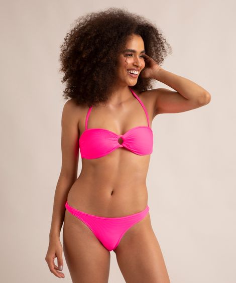 biquíni tanga asa delta canelado argolas com proteção uv50+ rosa neon