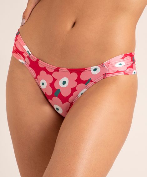 biquíni calcinha tanga estampada floral proteção uv50+ vermelho