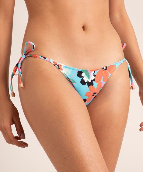 biquíni calcinha tanga estampada floral levanta bumbum com amarração proteção uv50+ azul