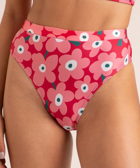 biquíni calcinha hot pant estampado floral proteção uv50+ vermelho