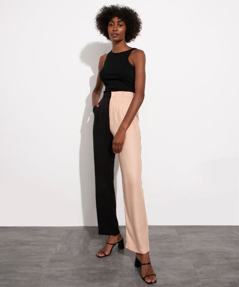 calça alfaiataria bicolor com pregas cintura super alta mindset multicor