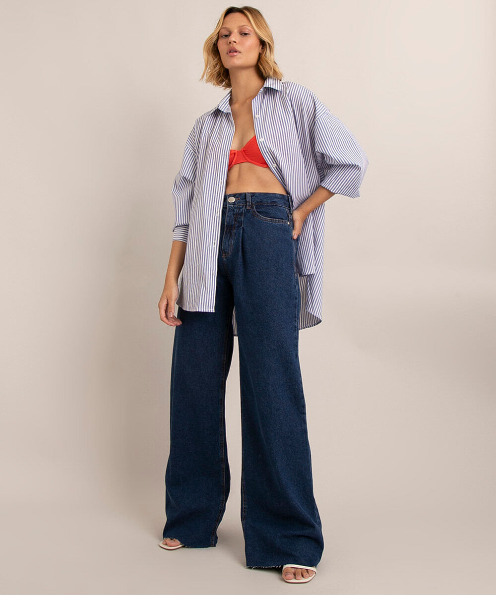 calça wide leg jeans com pene cintura super alta  azul escuro é boa?