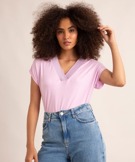 blusa manga curta japonesa decote v  lilás