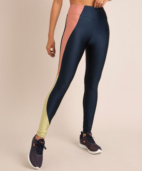 calça legging esportiva com recortes azul marinho