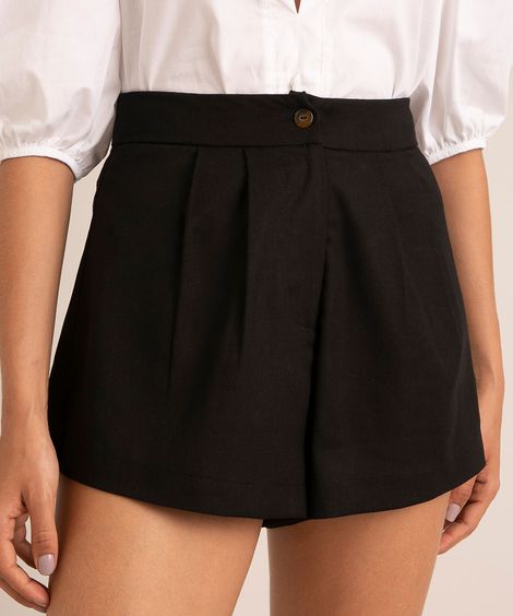 short de alfaiataria cintura super alta com fendas e linho preto