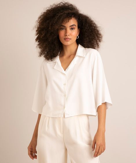 camisa cropped de viscose manga curta off white