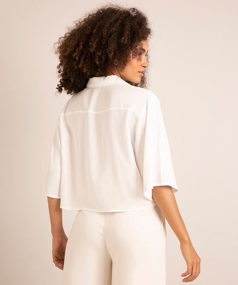 camisa cropped de viscose manga curta off white