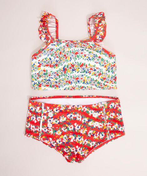 biquíni infantil estampado floral lulu novis com proteção uv50+ multicor