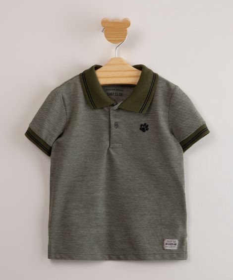 polo infantil manga curta com bordado verde