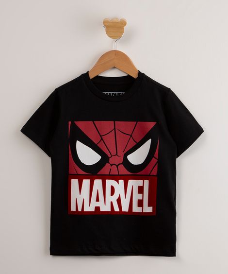 camiseta infantil de algodão manga curta estampa de homem-aranha preta