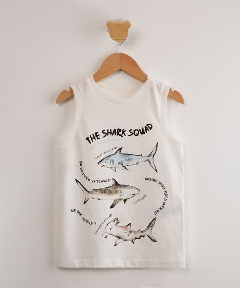 regata infantil de algodão sem estampada de tubarões off white