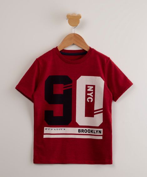 camiseta infantil manga curta estampada "90 nyc" vermelho