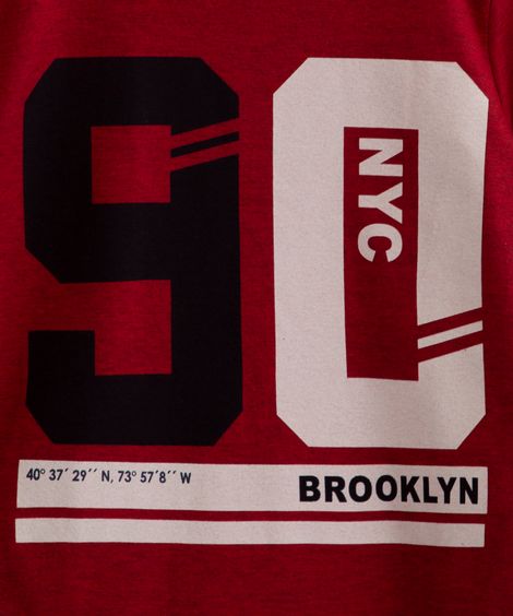 camiseta infantil manga curta estampada "90 nyc" vermelho