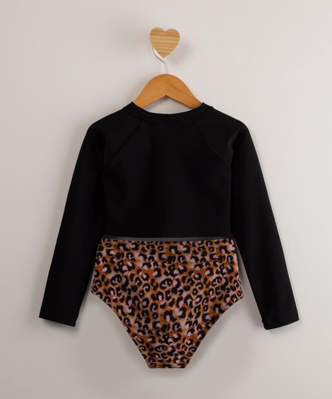 biquíni infantil manga longa estampado animal print de onça com proteção uv50+ além dos mares alter do chão multicor