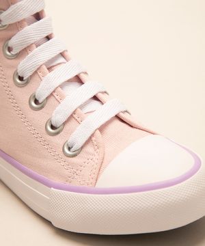 tênis juvenil cano alto de lona rosa claro