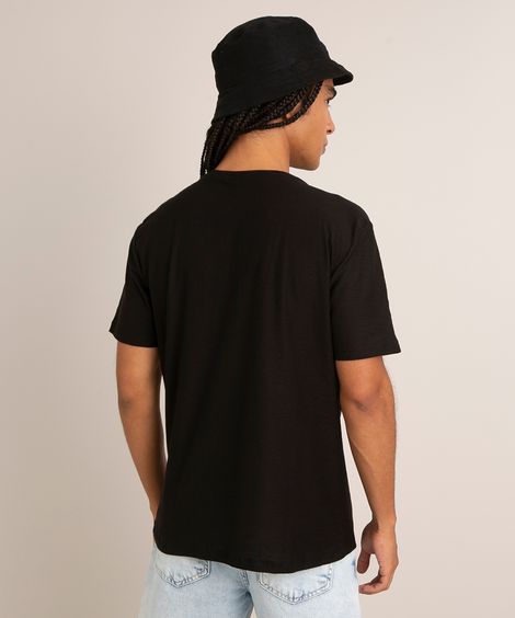Camiseta Masculina Básica Flamê Manga Curta Gola V Preto