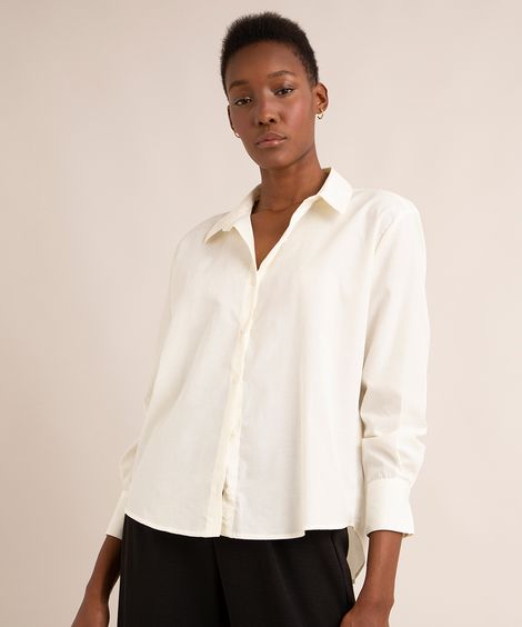camisa de tricoline manga longa com botões amarelo claro