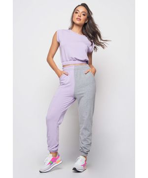 Cropped  Barra Elástico Salvatore Fashion Malha Comfort Lilás