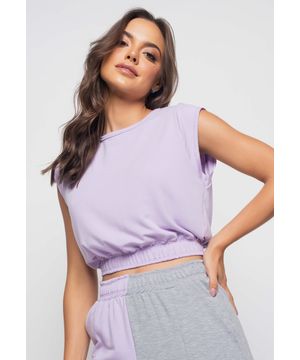 Cropped  Barra Elástico Salvatore Fashion Malha Comfort Lilás