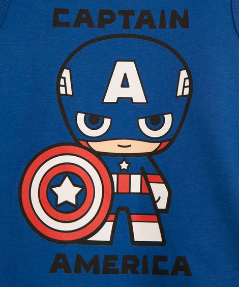 Conjunto Infantil Regata Capitão América Azul + Bermuda vermelha