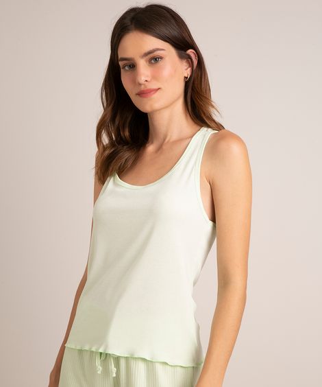 Regata de Pijama Canelada com Frufru  verde claro