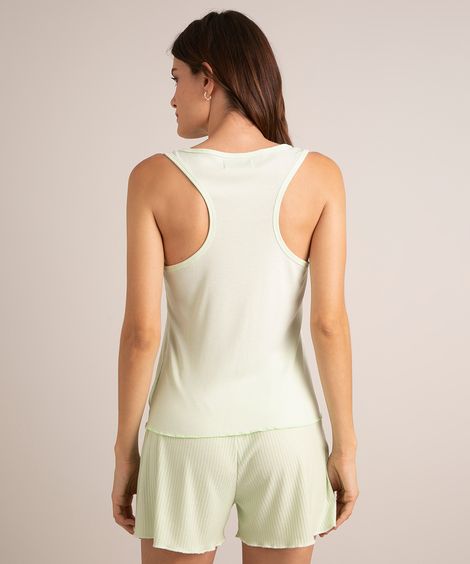 Regata de Pijama Canelada com Frufru  verde claro