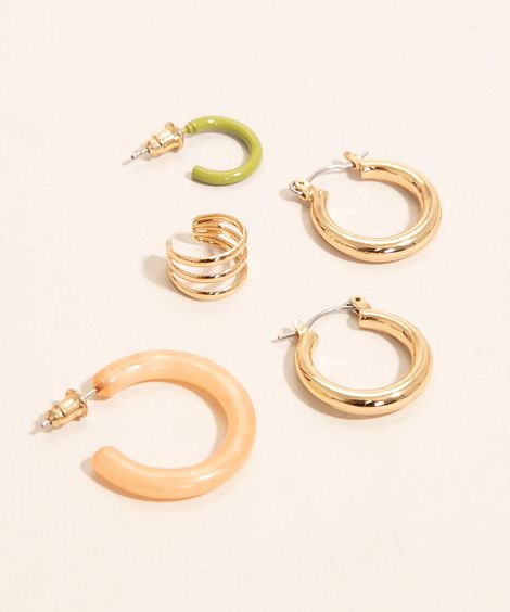 kit com 1 par de brinco 2 brincos e 1 earcuff além dos mares noronha multicor