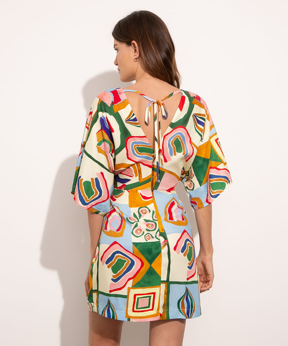 vestido curto estampado artsy manga ampla decote v mindset + isabela bueno multicor - C&A vestido curto estampado artsy manga ampla decote v mindset + isabela bueno multicor - C&A