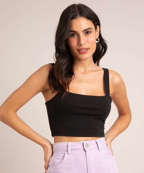 regata cropped alça larga decote reto preta