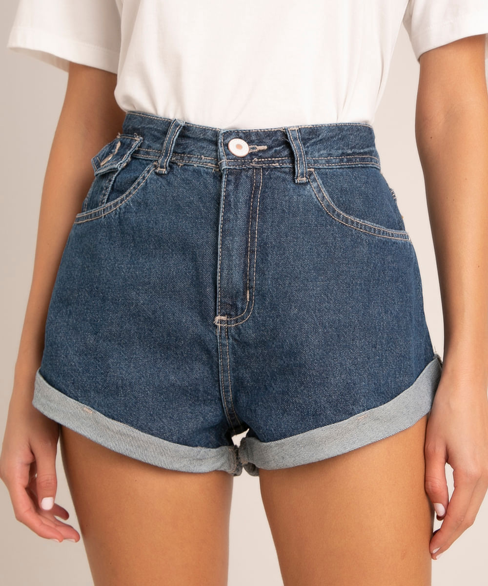 Shorts Jeans Hot Pants com Estampa de Coração