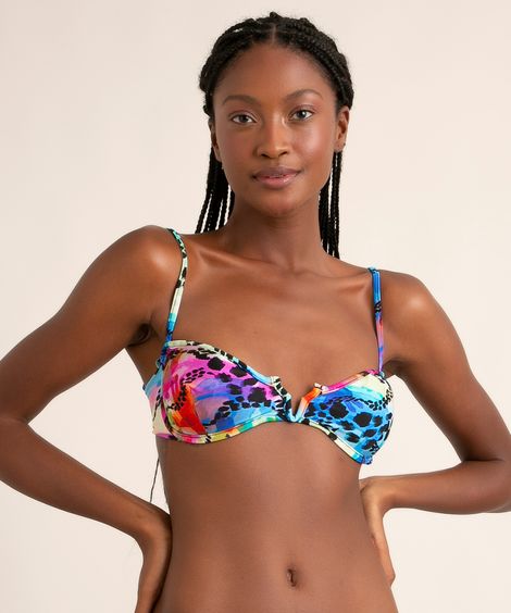 biquíni top meia taça estampado cidade maravilhosa com bojo removível proteção uv50+ além dos mares rio de janeiro ludmilla azul