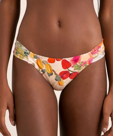 biquíni calcinha tanga estampado flor de jambo proteção uv50+ além dos mares salvador preta gil bege