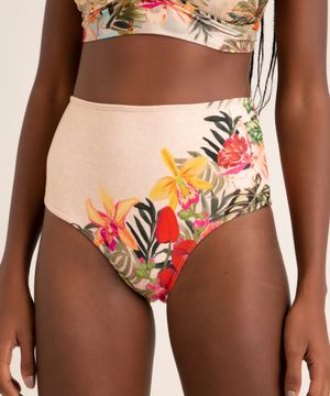 biquíni calcinha hot pant estampado flor de jambo proteção uv50+ além dos mares salvador preta gil bege