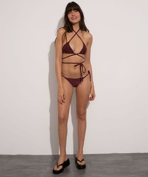 biquíni calcinha tanga com amarração proteção uv50+ mindset vinho