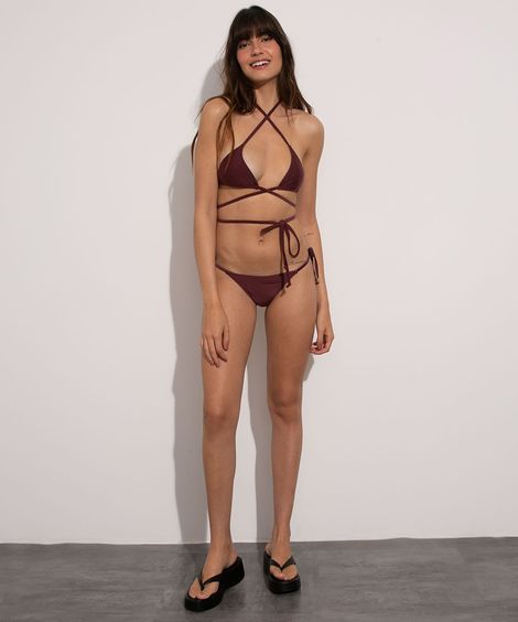 biquíni calcinha tanga com amarração proteção uv50+ mindset vinho