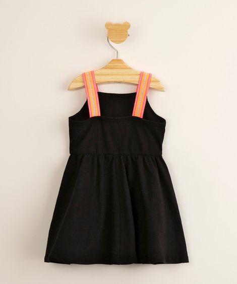 vestido infantil em algodão "seja amor" com bordado de borboletas alça larga preto