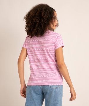 camiseta de algodão manga curta estampa geométrica lilás