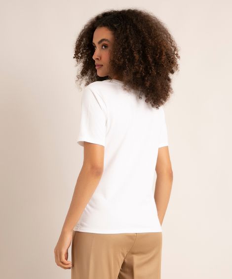 camiseta de algodão costela-de-adão manga curta decote redondo off white
