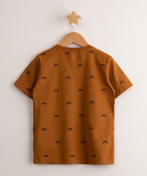 camiseta infantil estampada video game manga curta com bolso caramelo