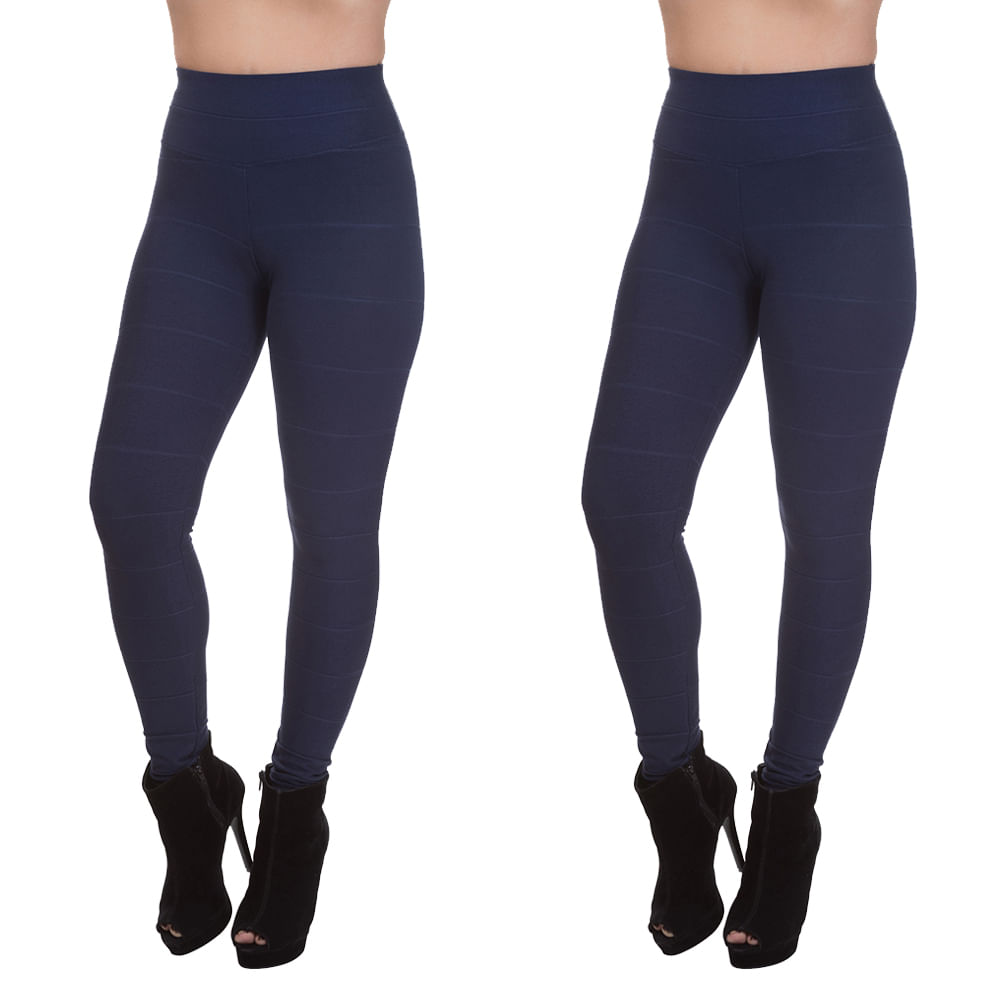 Kit 2 Calça Legging Bandagem Miss Blessed Azul Marinho Menor preço em Kit 2 Calça Legging Bandagem Miss Blessed Azul Marinho