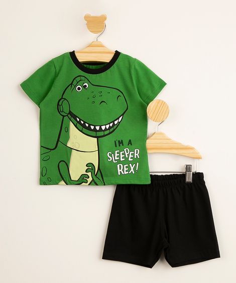 pijama infantil manga curta de algodão dinossauro toy story verde