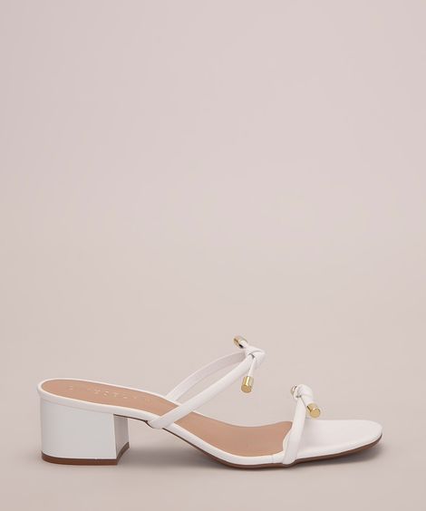 tamanco feminino salto grosso baixo com nó oneself branco