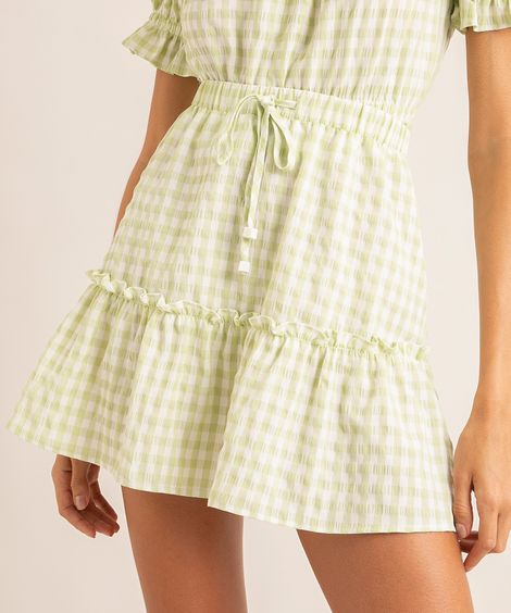 minissaia estampada xadrez vichy com babados além dos mares noronha manu gavassi verde claro