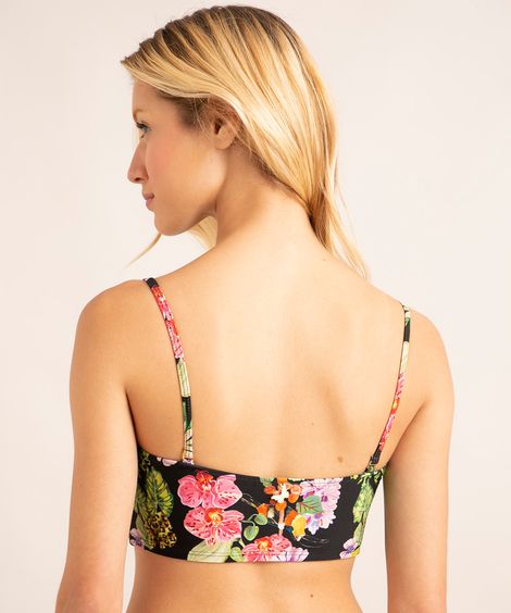 biquíni top tomara que caia nó estampado floral aquático com bojo proteção uv50+ além dos mares alter do chão grazi massafera preto