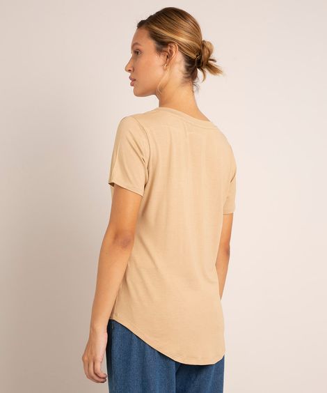 camiseta básica manga curta decote v  kaki