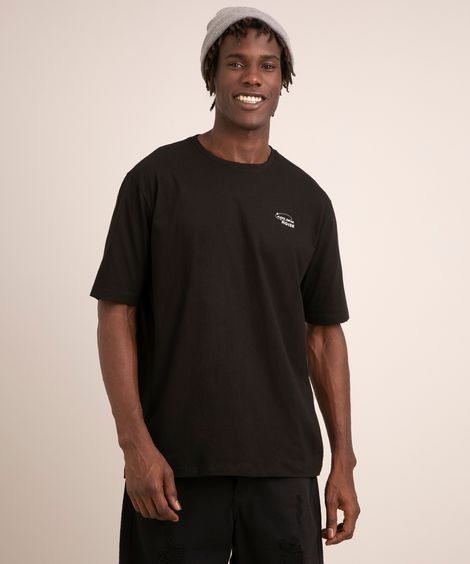 camiseta de algodão manga curta gola careca estampa abstrata preta