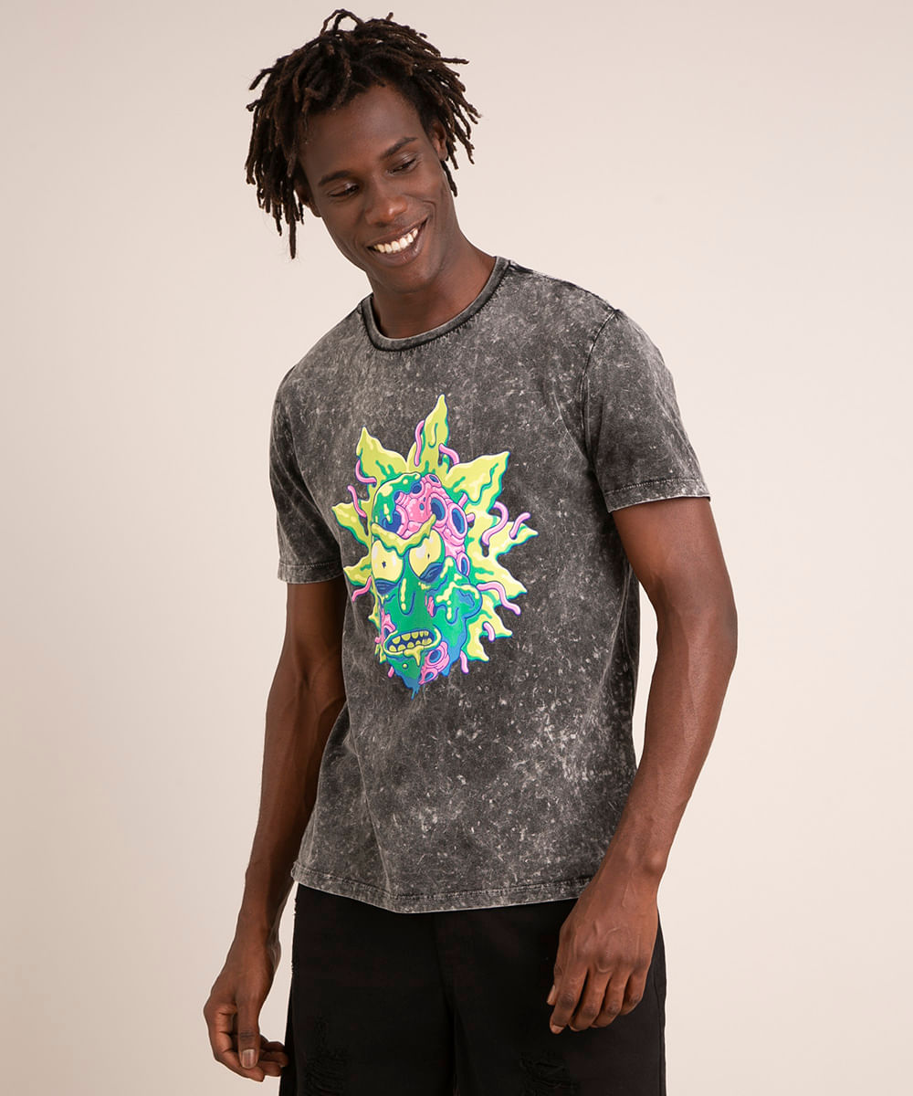 C&A Camiseta Estampada Tie Dye Super Saiyajin Manga Curta Gola Careca Preta  